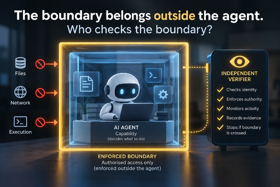 The Boundary Belongs Outside the Agent. Who Checks the Boundary 01